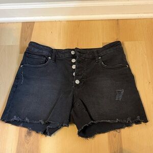 Express Mid Rise Button Fly Boyfriend Midi Jean Shorts